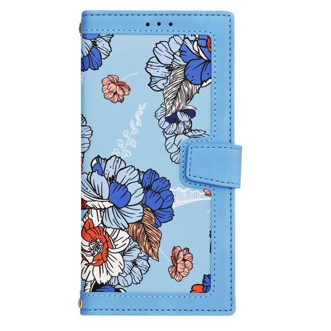 Husa tip carte pentru  Samsung Galaxy S24 Ultra, functie stand si port carduri, albastru