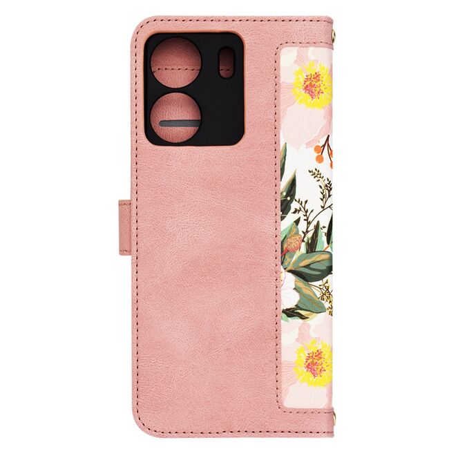 Husa tip carte pentru  Xiaomi Redmi 13C, functie stand si port carduri, roz