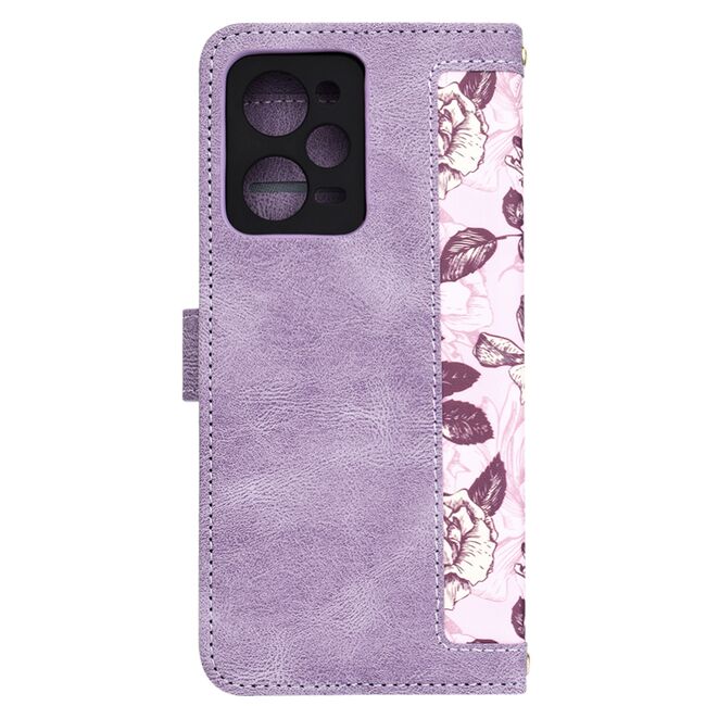 Husa tip carte pentru  Xiaomi Redmi Note 12 Pro, functie stand si port carduri, mov