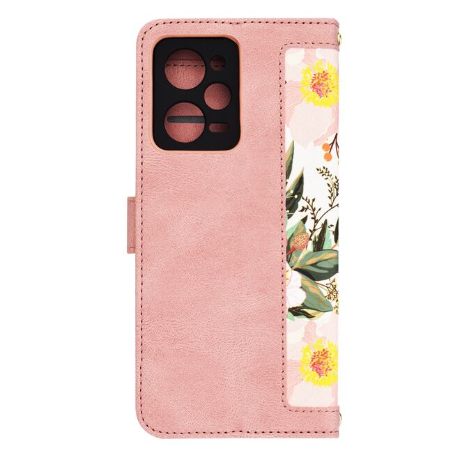 Husa tip carte pentru  Xiaomi Redmi Note 12 Pro, functie stand si port carduri, roz