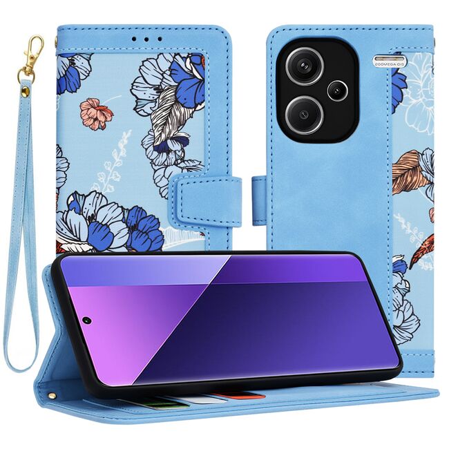 Husa tip carte pentru  Xiaomi Redmi Note 13 Pro+ Plus 5G, functie stand si port carduri, albastru
