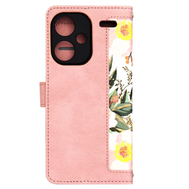 Husa tip carte pentru  Xiaomi Redmi Note 13 Pro+ Plus 5G, functie stand si port carduri, roz