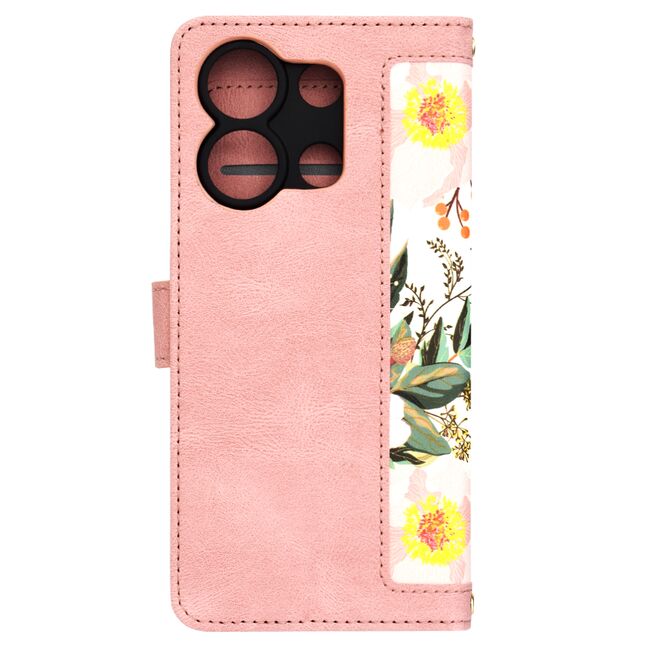 Husa tip carte pentru  Xiaomi Redmi Note 13 Pro 4G, functie stand si port carduri, roz