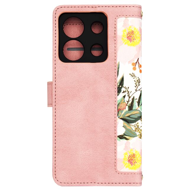 Husa tip carte pentru  Xiaomi Redmi Note 13 Pro 5G, functie stand si port carduri, roz