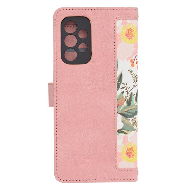 Husa tip carte pentru Samsung Galaxy A52  / A52s, functie stand si port carduri, roz