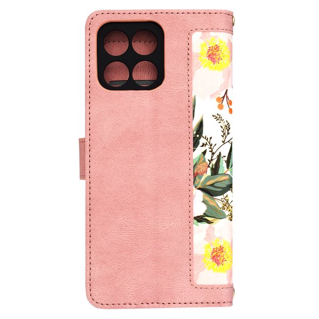 Husa tip carte pentru  Honor 70 Lite, functie stand si port carduri, roz