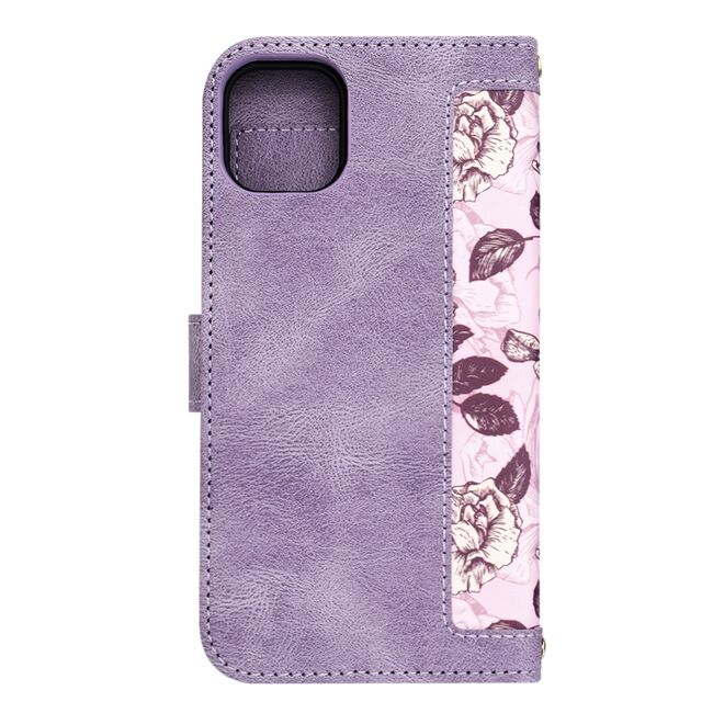 Husa tip carte pentru  iPhone 11, functie stand si port carduri, mov