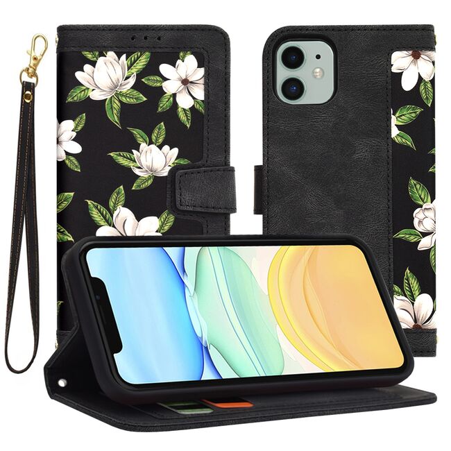 Husa tip carte pentru  iPhone 11, functie stand si port carduri, negru