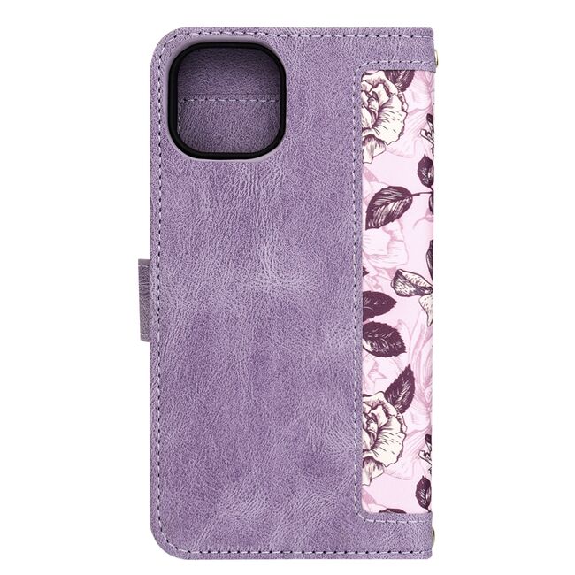 Husa tip carte pentru  iPhone 13, functie stand si port carduri, mov