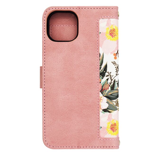 Husa tip carte pentru  iPhone 13, functie stand si port carduri, roz