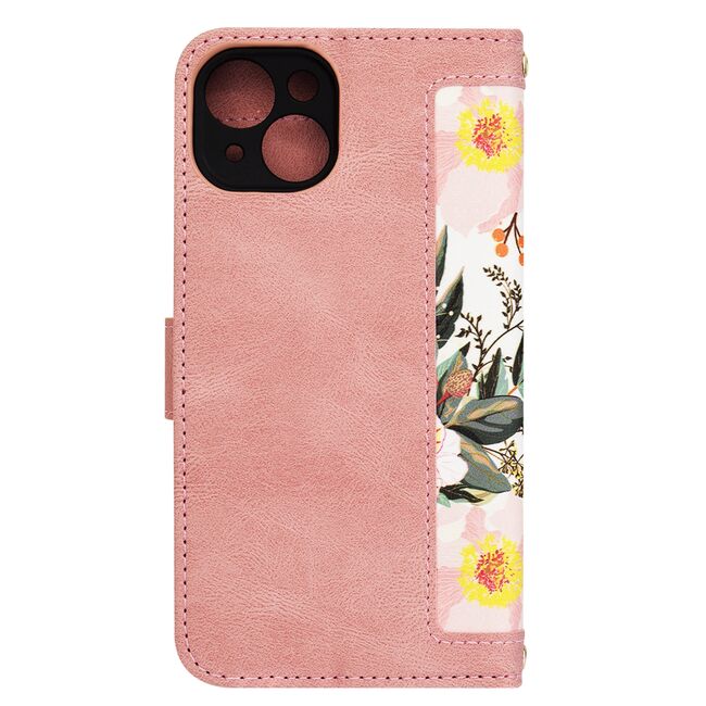 Husa tip carte pentru  iPhone 14, functie stand si port carduri, roz