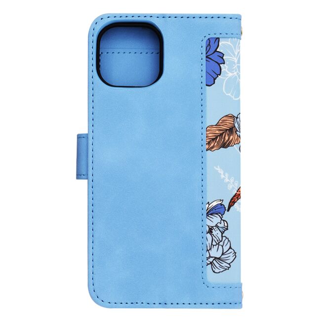 Husa tip carte pentru  iPhone 15, functie stand si port carduri, albastru