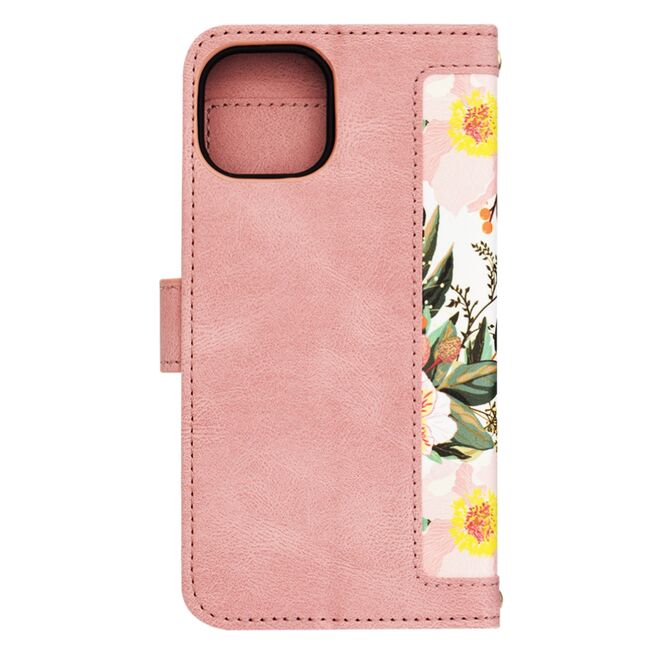 Husa tip carte pentru  iPhone 15, functie stand si port carduri, roz