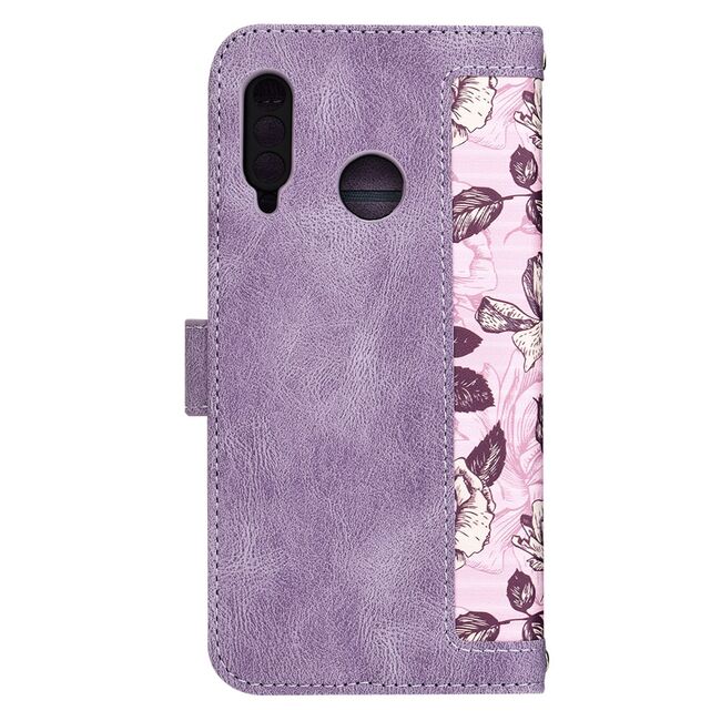 Husa tip carte pentru Huawei P30 Lite, functie stand si port carduri, mov