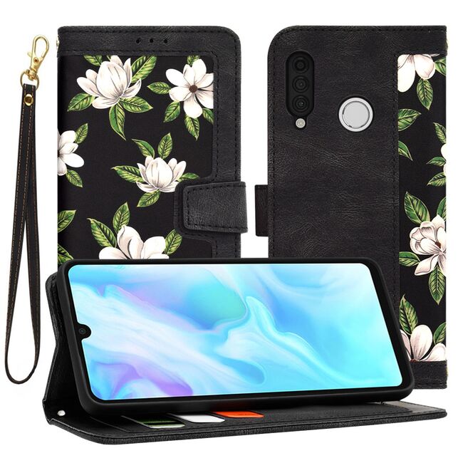Husa tip carte pentru Huawei P30 Lite, functie stand si port carduri, negru
