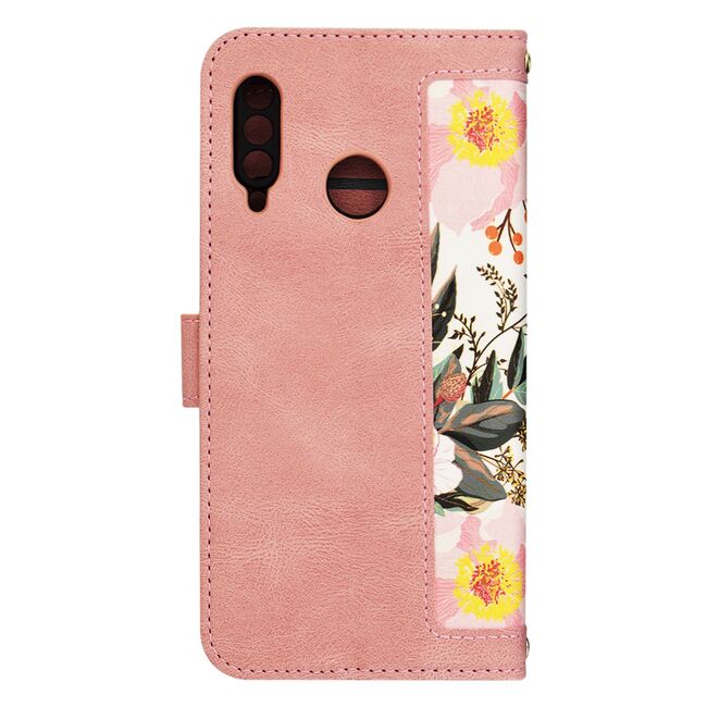 Husa tip carte pentru Huawei P30 Lite, functie stand si port carduri, roz