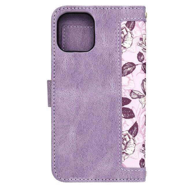 Husa tip carte pentru iPhone 12, functie stand si port carduri, mov
