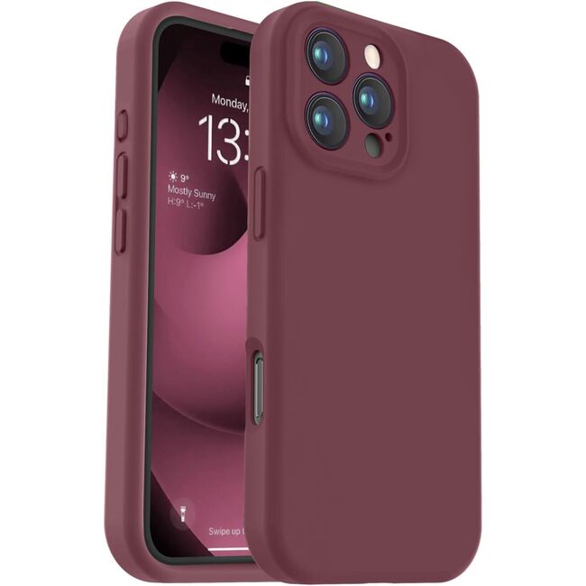 Husa pentru  iPhone 16 Pro Liquid Silicone, subțire, captusita cu microfibra, anti amprentă, protectie cameră foto, bordeaux