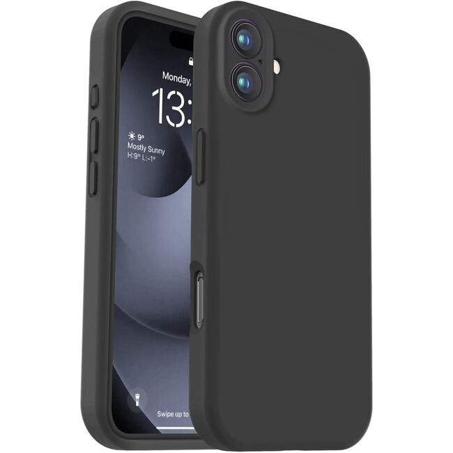 Husa pentru  iPhone 16 Liquid Silicone, subțire, captusita cu microfibra, anti amprentă, protectie cameră foto, negru
