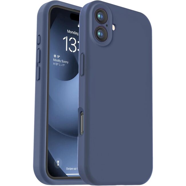 Husa pentru  iPhone 16 Plus Liquid Silicone, subțire, captusita cu microfibra, anti amprentă, protectie cameră foto, albastru