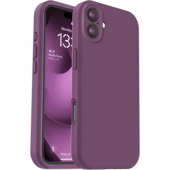 Husa pentru  iPhone 16 Liquid Silicone, subțire, captusita cu microfibra, anti amprentă, protectie cameră foto, bordeaux