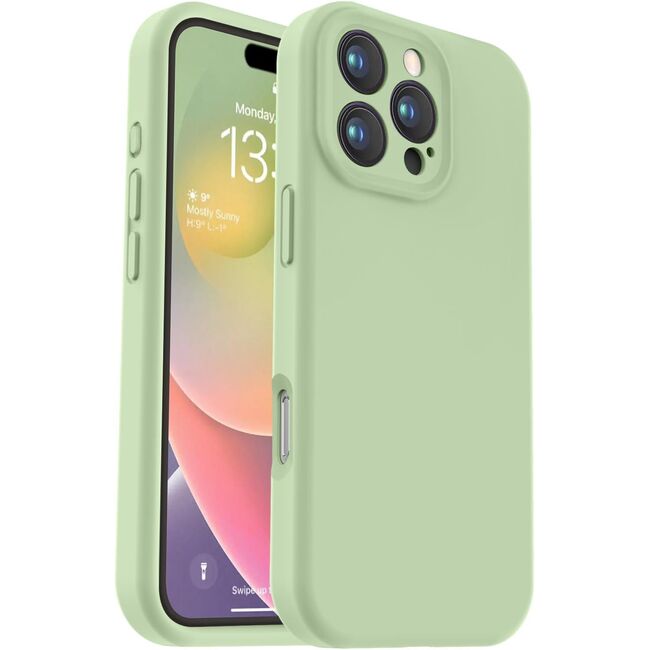 Husa pentru  iPhone 16 Pro Max Liquid Silicone, subțire, captusita cu microfibra, anti amprentă, protectie cameră foto, verde