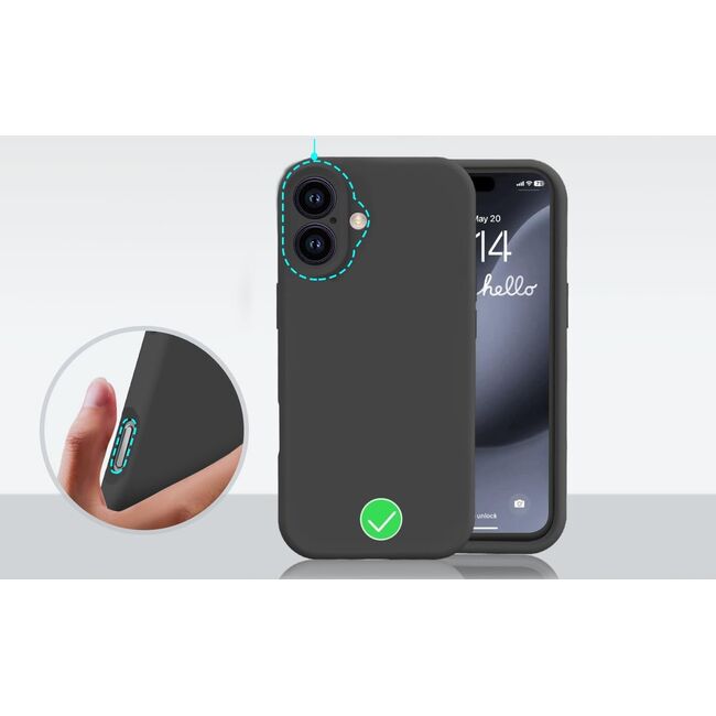 Husa pentru  iPhone 16 Plus Liquid Silicone, subțire, captusita cu microfibra, anti amprentă, protectie cameră foto, negru