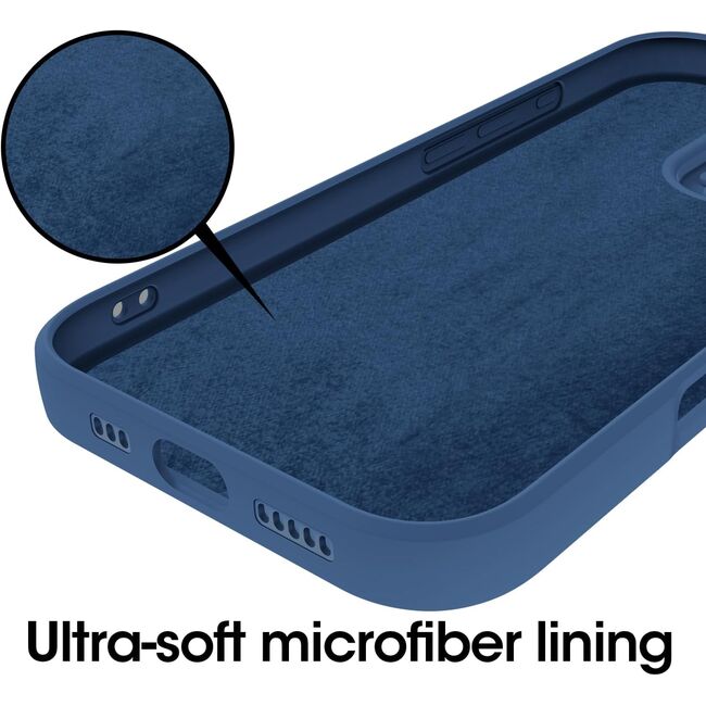 Husa pentru  iPhone 16 Pro Liquid Silicone, subțire, captusita cu microfibra, anti amprentă, protectie cameră foto, albastru
