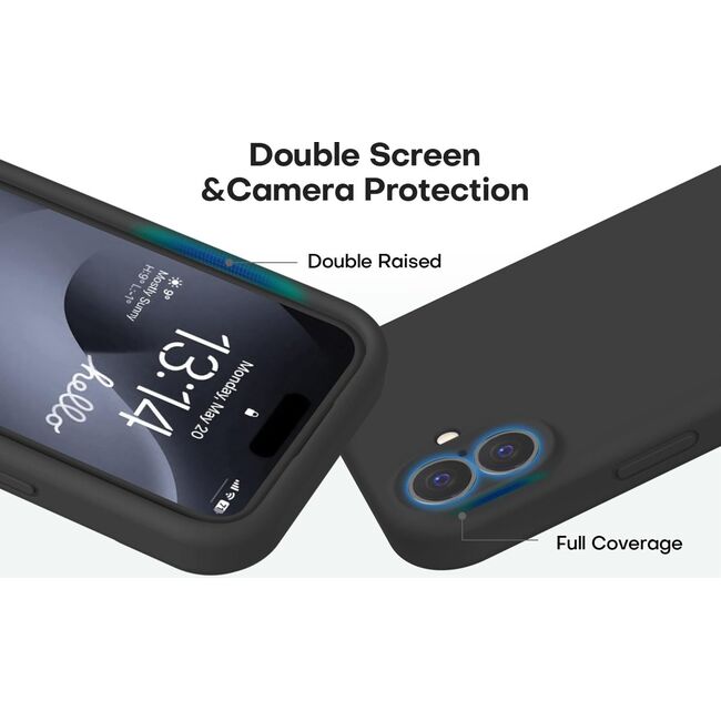 Husa pentru  iPhone 16 Liquid Silicone, subțire, captusita cu microfibra, anti amprentă, protectie cameră foto, negru