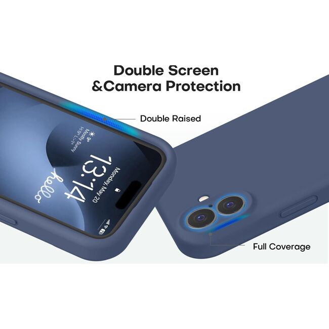 Husa pentru  iPhone 16 Liquid Silicone, subțire, captusita cu microfibra, anti amprentă, protectie cameră foto, albastru