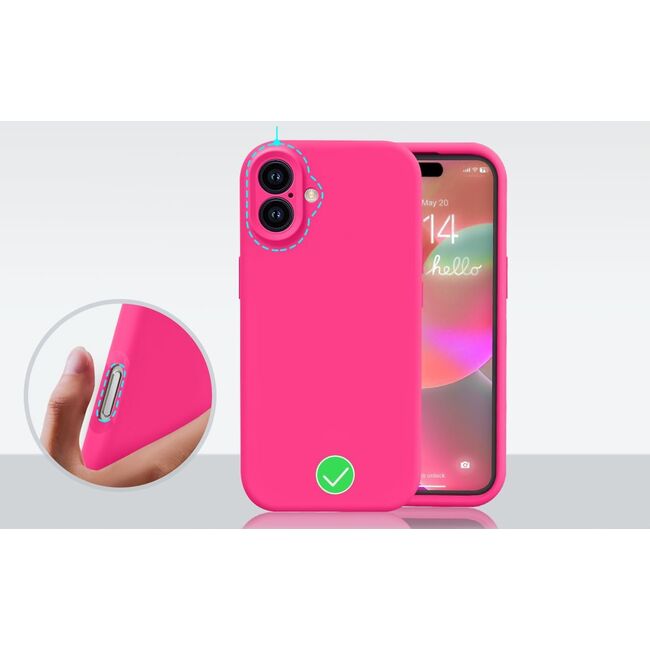 Husa pentru  iPhone 16 Liquid Silicone, subțire, captusita cu microfibra, anti amprentă, protectie cameră foto, fucsia