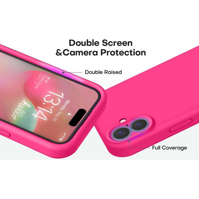 Husa pentru  iPhone 16 Liquid Silicone, subțire, captusita cu microfibra, anti amprentă, protectie cameră foto, fucsia