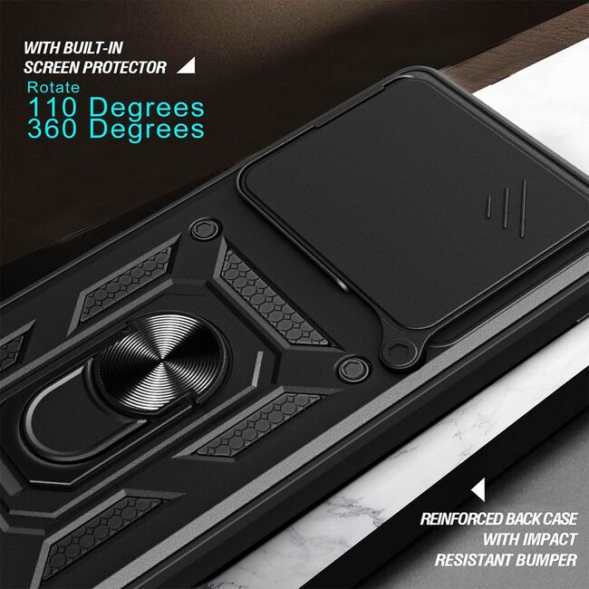 Husa pentru  Xiaomi 14T Ring Armor Kickstand Tough Rugged Cover cu protectie camera, albastru