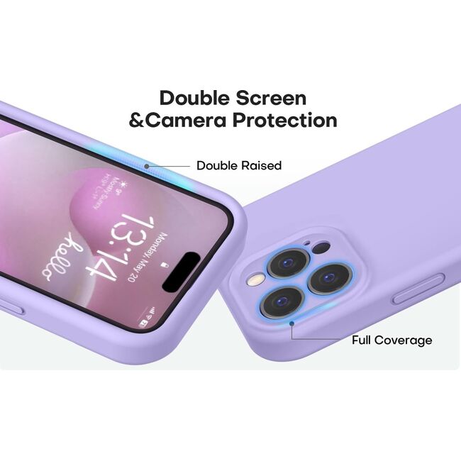 Husa pentru  iPhone 16 Pro Liquid Silicone, subțire, captusita cu microfibra, anti amprentă, protectie cameră foto, lavanda