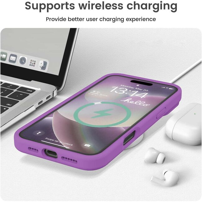 Husa pentru  iPhone 16 Pro Liquid Silicone, subțire, captusita cu microfibra, anti amprentă, protectie cameră foto, mov