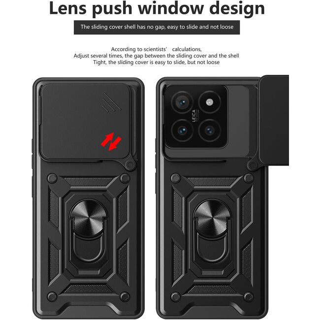 Husa pentru  Xiaomi 14T Ring Armor Kickstand Tough Rugged Cover cu protectie camera, albastru