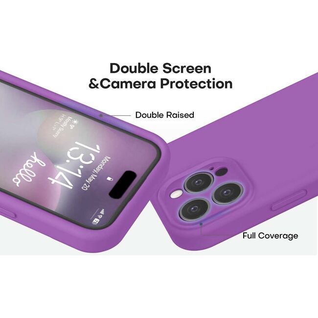 Husa pentru  iPhone 16 Pro Liquid Silicone, subțire, captusita cu microfibra, anti amprentă, protectie cameră foto, mov