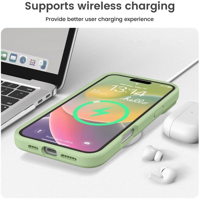 Husa pentru  iPhone 16 Pro Max Liquid Silicone, subțire, captusita cu microfibra, anti amprentă, protectie cameră foto, verde