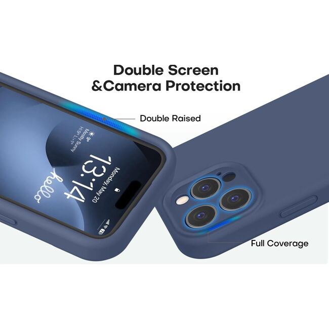 Husa pentru  iPhone 16 Pro Liquid Silicone, subțire, captusita cu microfibra, anti amprentă, protectie cameră foto, albastru