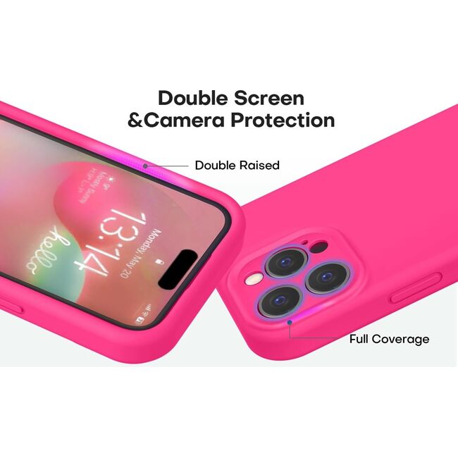 Husa pentru  iPhone 16 Pro Liquid Silicone, subțire, captusita cu microfibra, anti amprentă, protectie cameră foto, fucsia