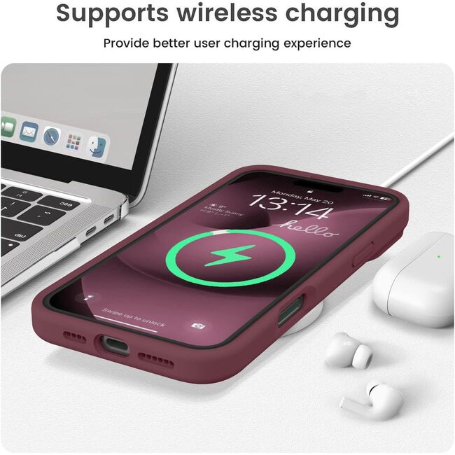Husa pentru  iPhone 16 Pro Liquid Silicone, subțire, captusita cu microfibra, anti amprentă, protectie cameră foto, bordeaux