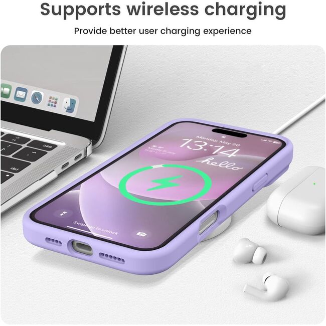 Husa pentru  iPhone 16 Plus Liquid Silicone, subțire, captusita cu microfibra, anti amprentă, protectie cameră foto, lavanda