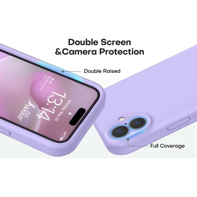 Husa pentru  iPhone 16 Plus Liquid Silicone, subțire, captusita cu microfibra, anti amprentă, protectie cameră foto, lavanda