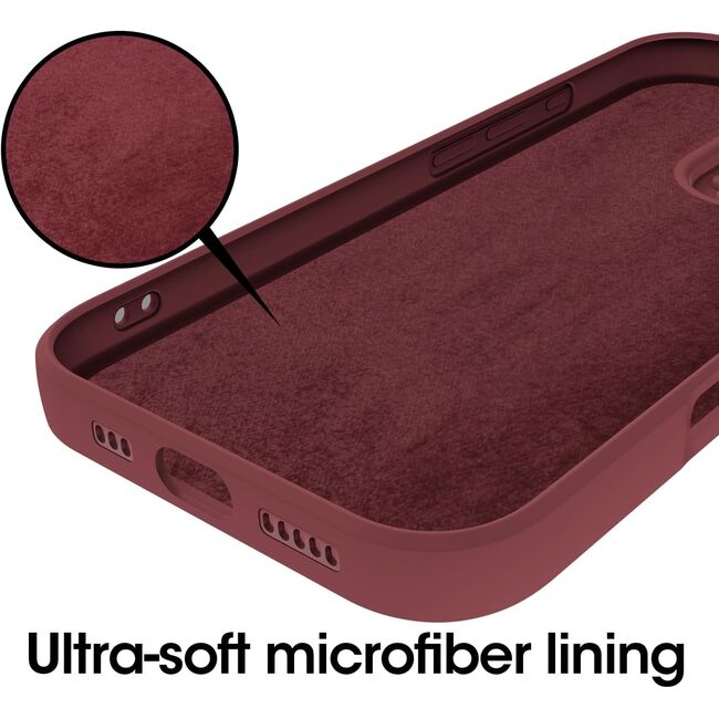 Husa pentru  iPhone 16 Pro Liquid Silicone, subțire, captusita cu microfibra, anti amprentă, protectie cameră foto, bordeaux