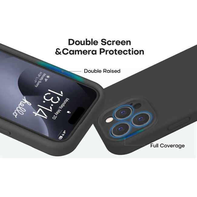 Husa pentru  iPhone 16 Pro Max Liquid Silicone, subțire, captusita cu microfibra, anti amprentă, protectie cameră foto, negru