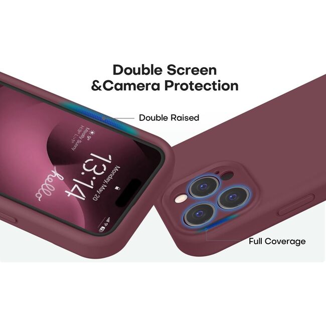 Husa pentru  iPhone 16 Pro Liquid Silicone, subțire, captusita cu microfibra, anti amprentă, protectie cameră foto, bordeaux