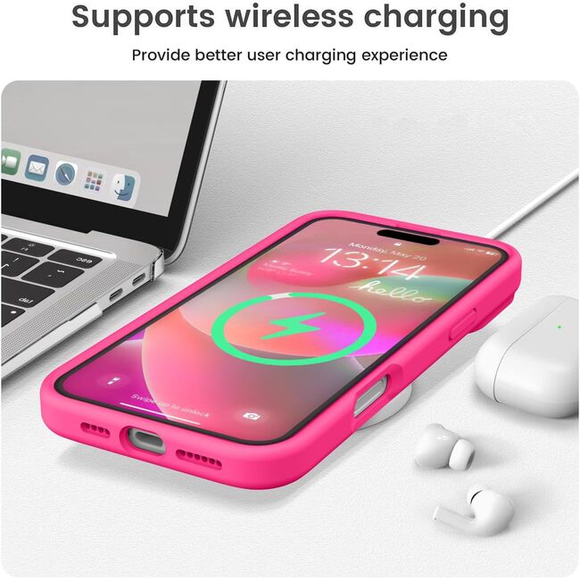 Husa pentru  iPhone 16 Pro Liquid Silicone, subțire, captusita cu microfibra, anti amprentă, protectie cameră foto, fucsia