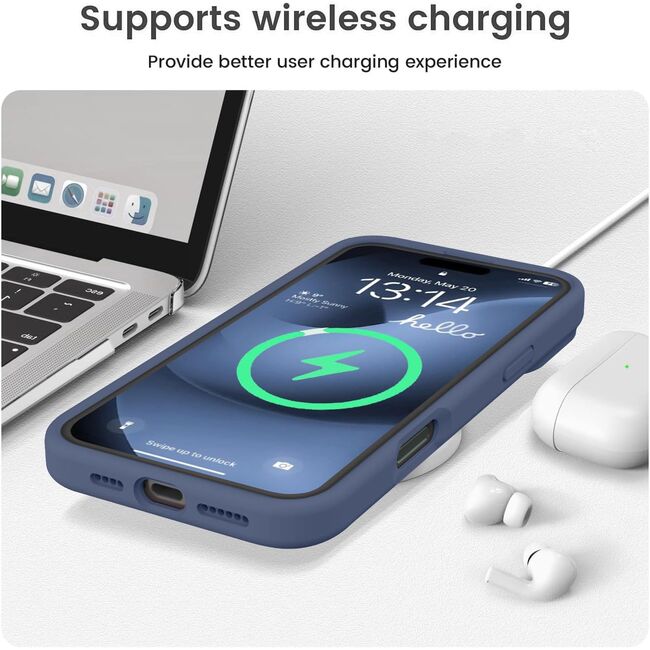 Husa pentru  iPhone 16 Pro Liquid Silicone, subțire, captusita cu microfibra, anti amprentă, protectie cameră foto, albastru