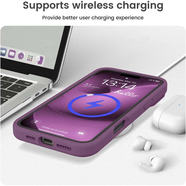 Husa pentru  iPhone 16 Plus Liquid Silicone, subțire, captusita cu microfibra, anti amprentă, protectie cameră foto, bordeaux