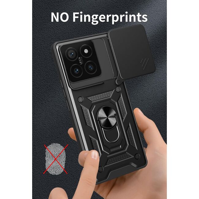 Husa pentru  Xiaomi 14T Ring Armor Kickstand Tough Rugged Cover cu protectie camera, albastru